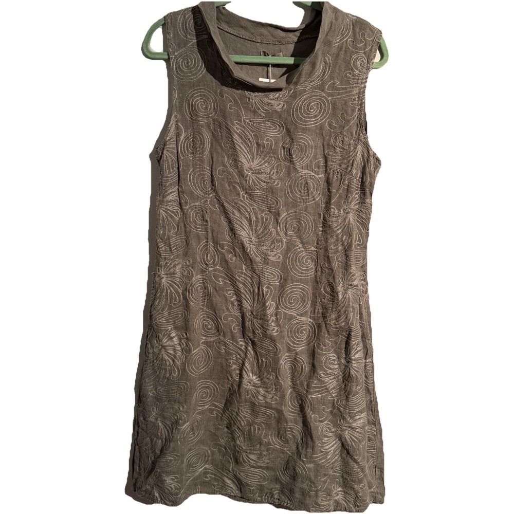 Lina Tomei Linen Embroidered Shift Dress‎ XL Lagenlook Minimalist Boho Coastal